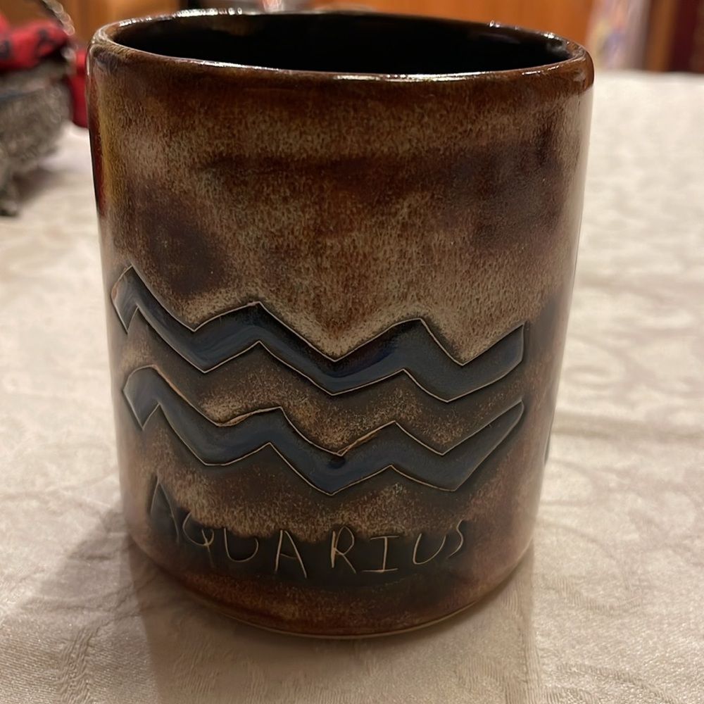 Artistic Brown Ceramic Mug “ Aquarius “ Design by Mara Mexico - Picture 2 of 10